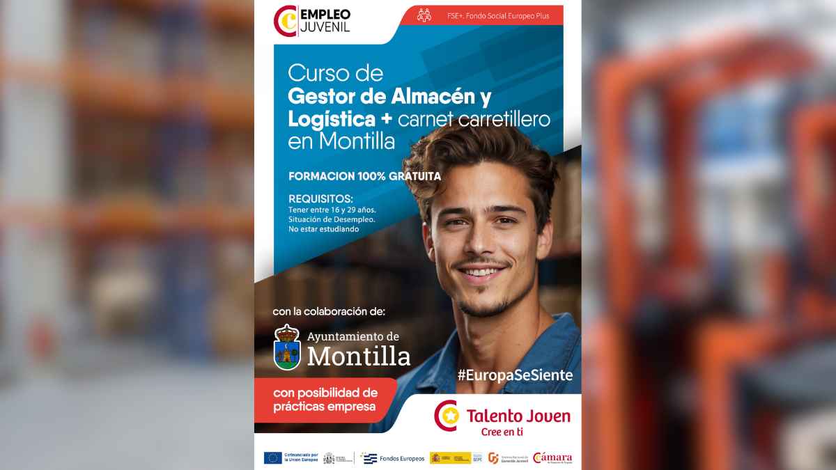 Curso gratis de almacén y logística con carnet de carretillero en Montilla para jóvenes desempleados