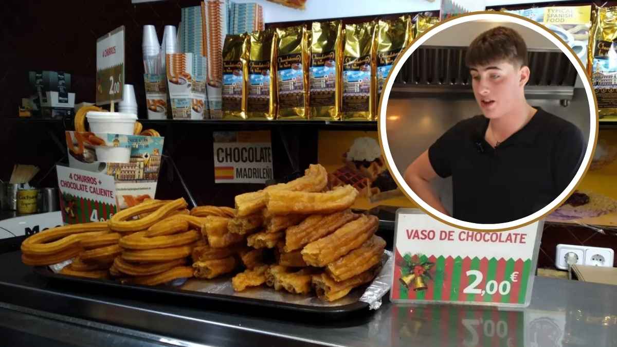 Héctor joven churrero en su puesto preparando churros en mallorca