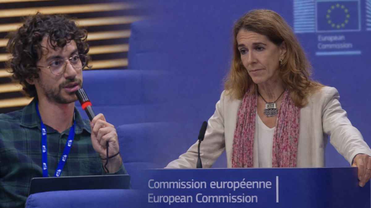 Periodista pregunta en rueda de prensa de la Comisión Europea sobre Gaza e Israel