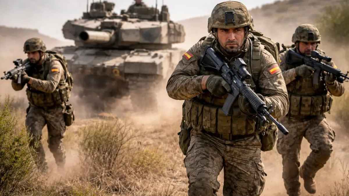 Soldados del ejército español durante un ejercicio militar en campo abierto