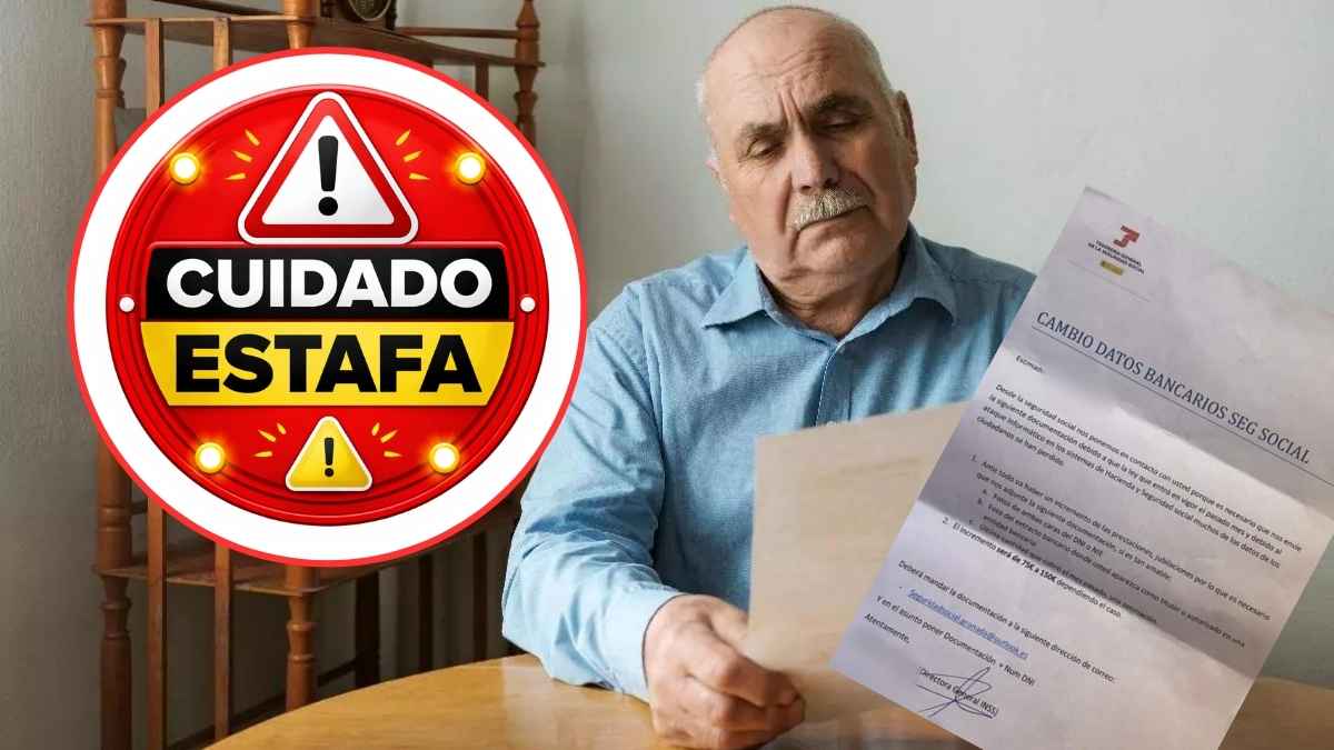 Pensionista leyendo una carta falsa de la Seguridad Social sobre una estafa para robar datos y la nómina