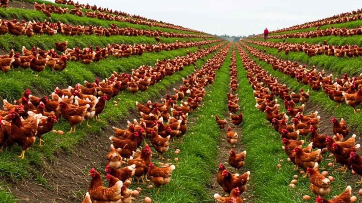 Granja de gallinas ponedoras a gran escala como la que se proyecta en El Pobo para crear más de 100 empleos
