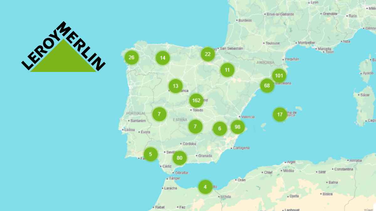 Mapa de España con las ofertas de trabajo de Leroy Merlin por provincias