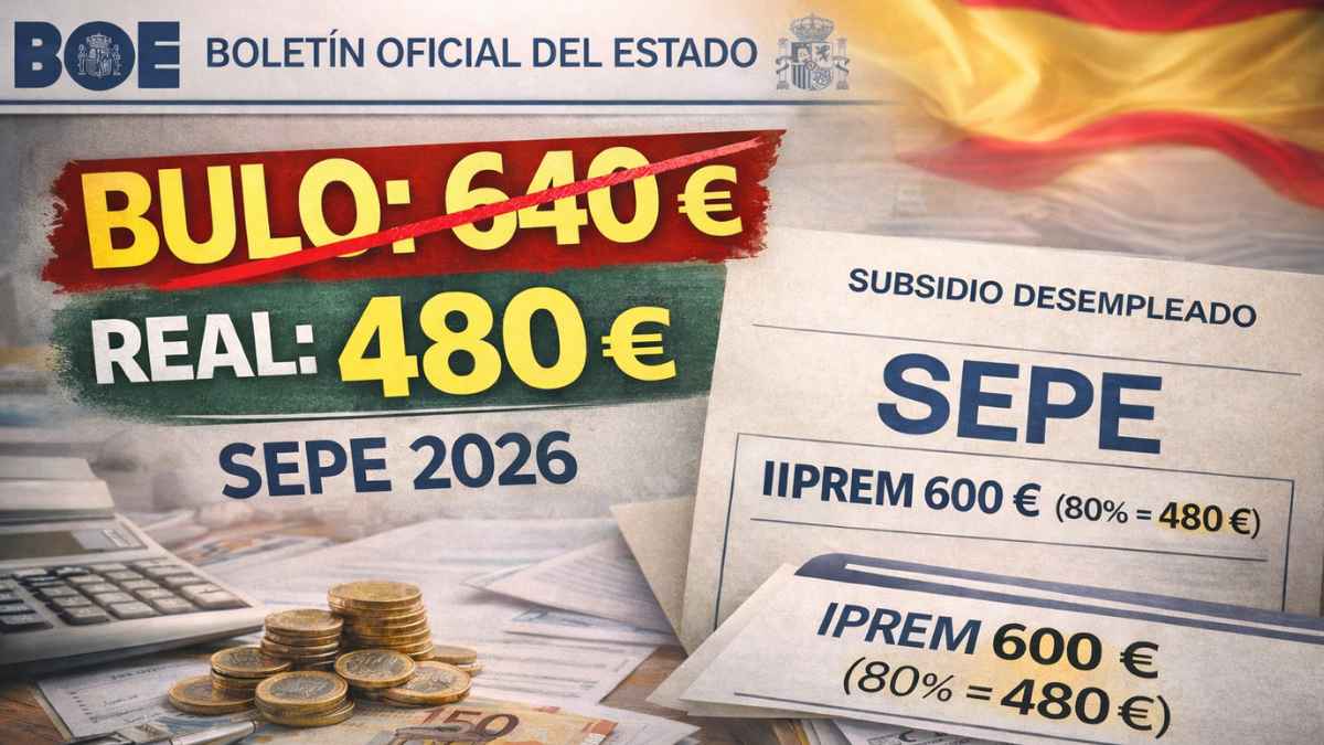 Bulo de los 640 euros del subsidio para mayores de 52 años del SEPE en 2026 frente a la cuantía real de 480 euros