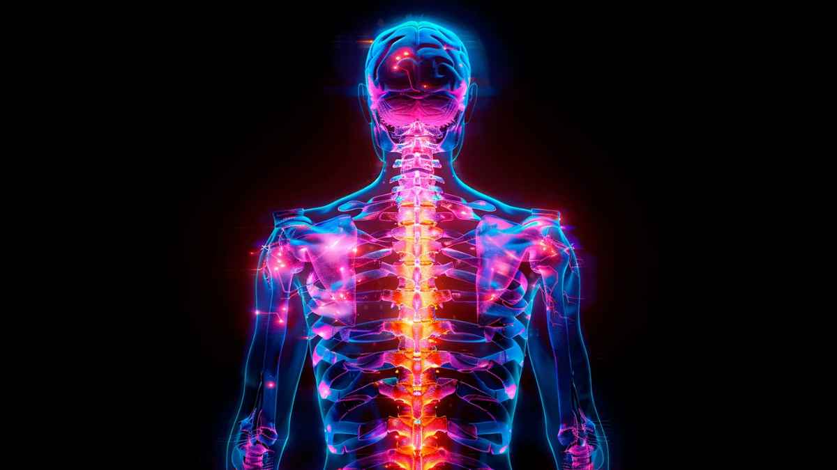 Ilustración de la columna vertebral y cervicalgia en un trabajador despedido durante una baja médica