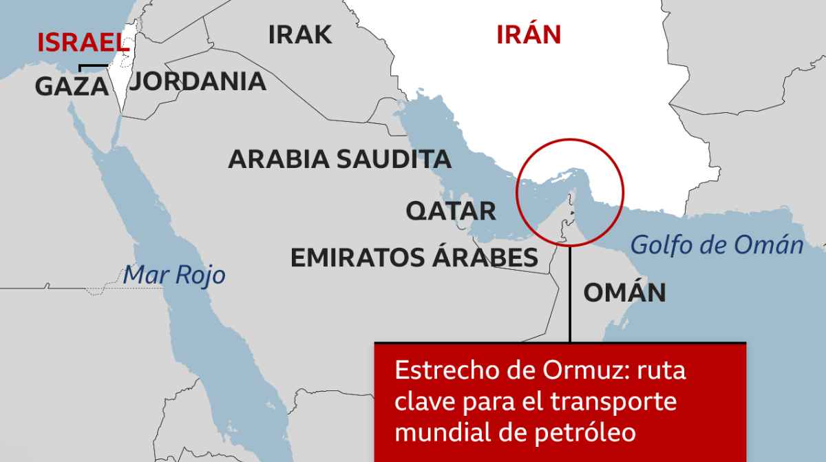 Mapa del estrecho de Ormuz, ruta clave del petróleo mundial afectada por la crisis en Oriente Medio