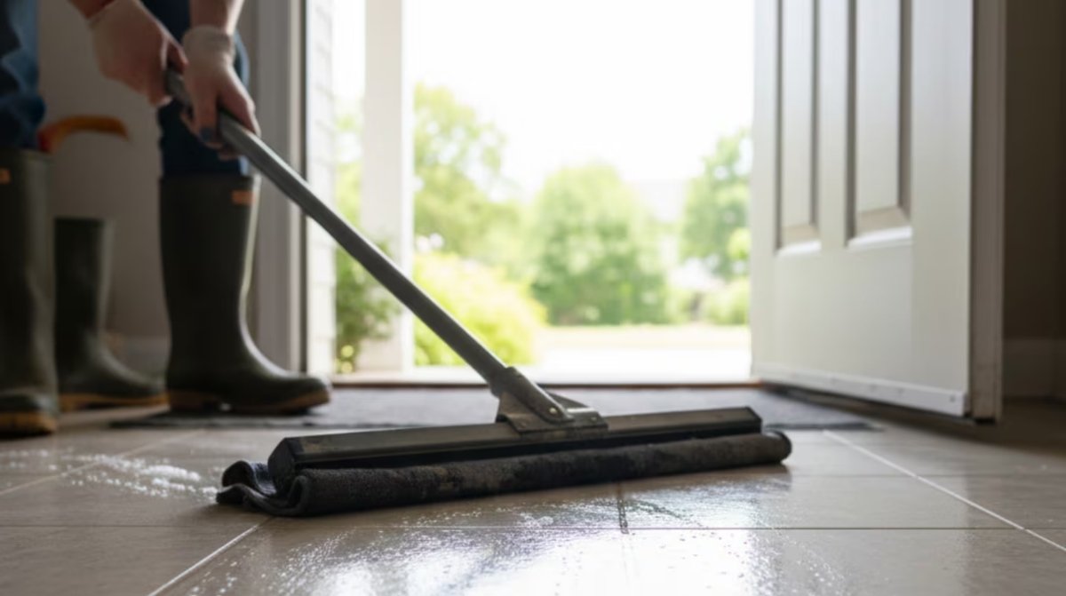 Mujer fregando la entrada de su casa motivo de retirada de pensión por incapacidad Seguridad Social