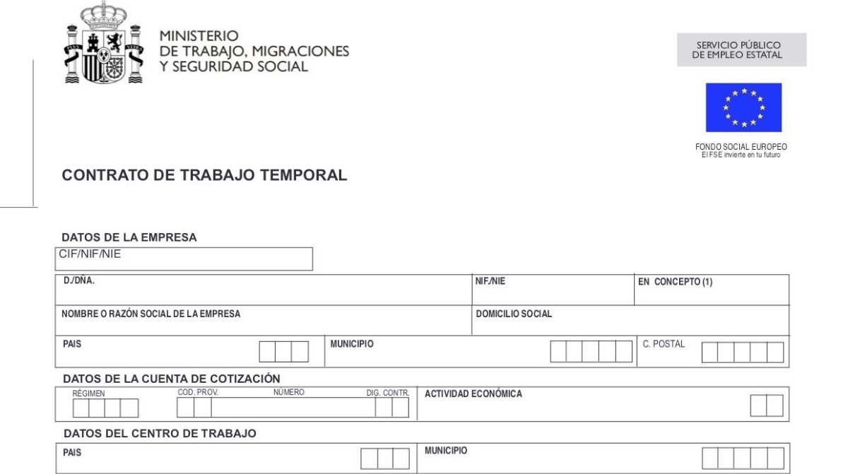 Contrato de trabajo temporal del SEPE para descargar una copia online desde casa