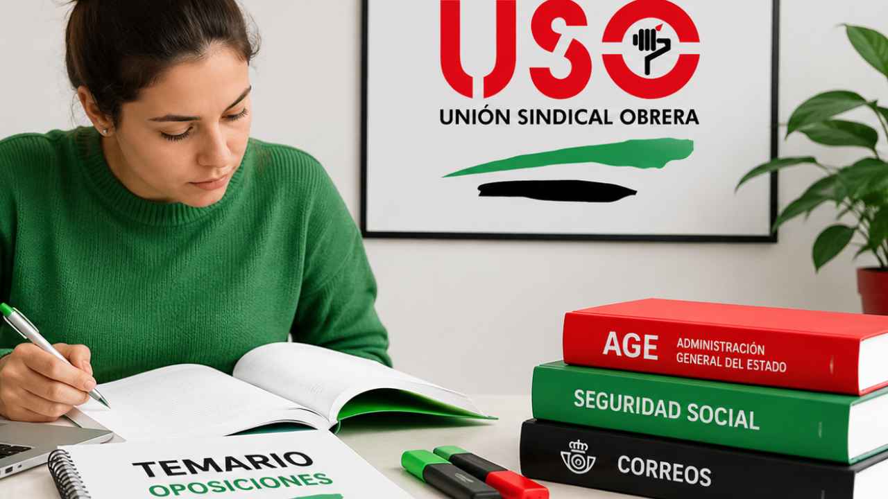Cartel de USO sobre cursos gratuitos para oposiciones de AGE, Seguridad Social y Correos
