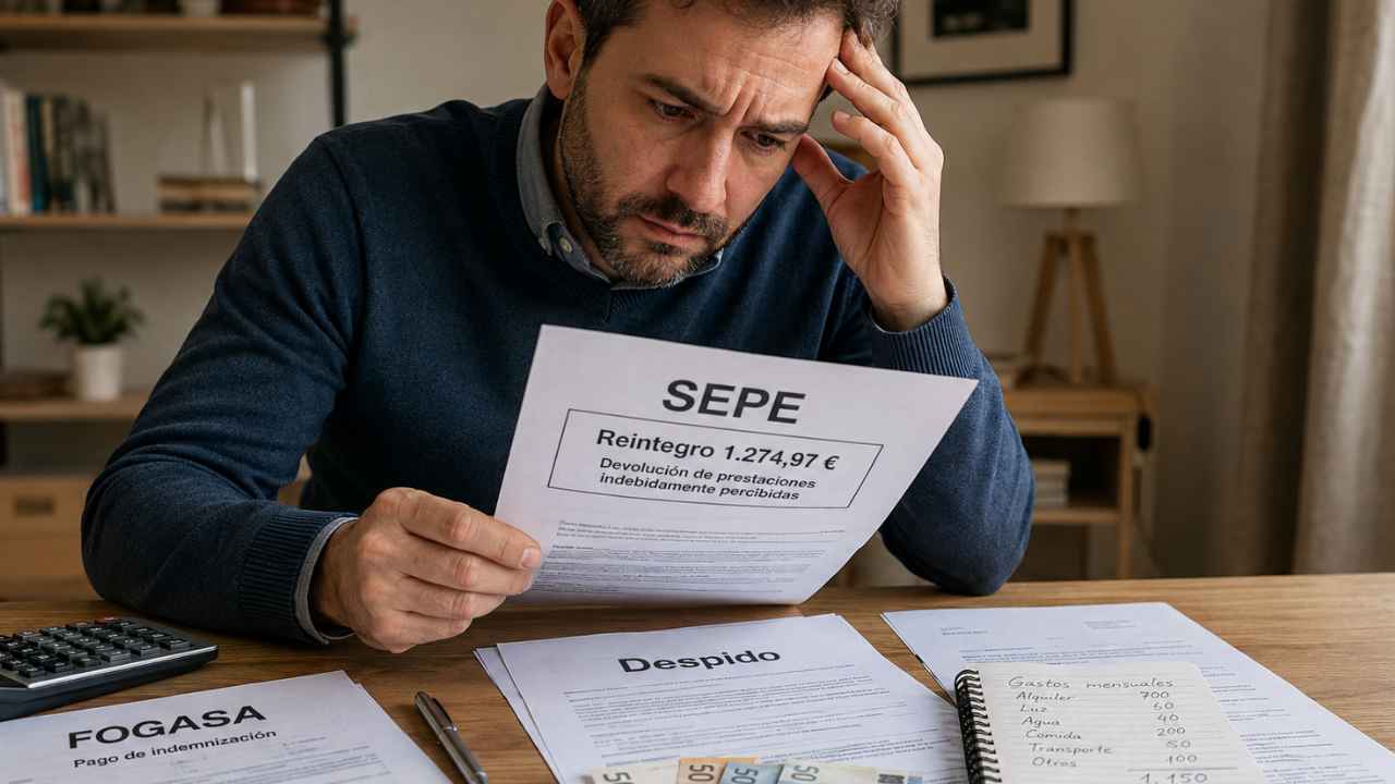 Trabajador revisa una carta del SEPE sobre la devolución de un cobro indebido