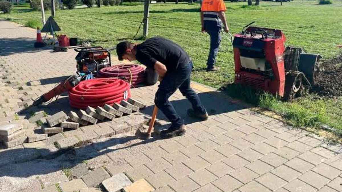 Trabajador municipal realizando tareas de mantenimiento en Sevilla