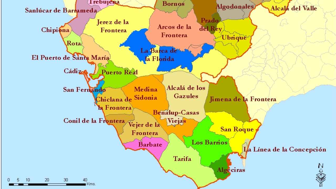 Mapa de los municipios de Cádiz beneficiados por las ayudas del SEPE para contratar desempleados